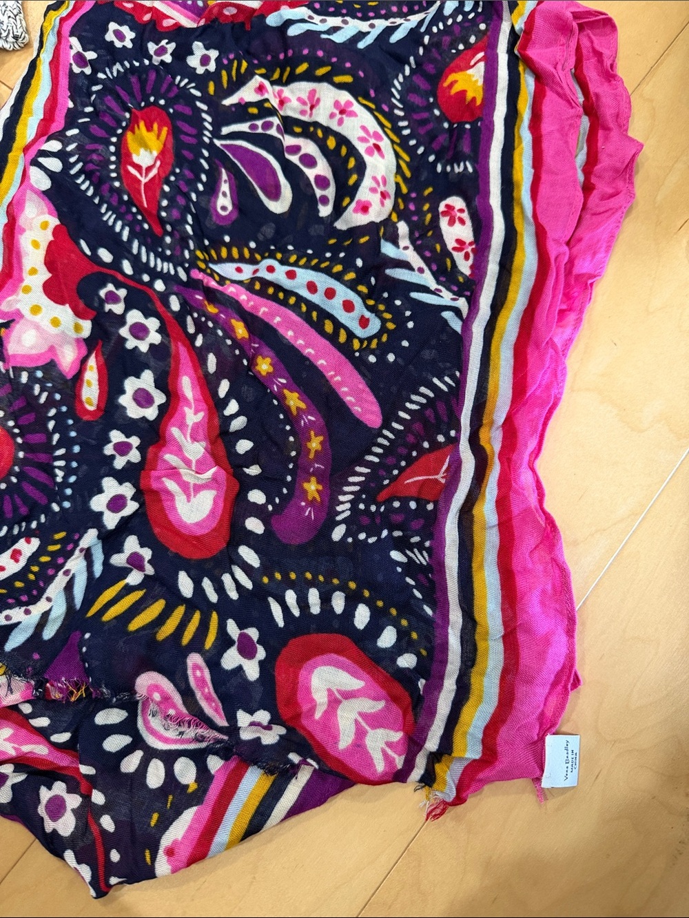 Vera Bradley Twirly Birds paisley rayon scarf in pink purple blue